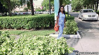 Hot Ebony nurse fucked on the bus