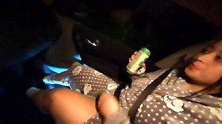 Public Outdoor Creampie - Latina MILF Squirts Multiple Times in Car