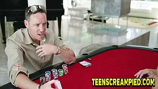 Teenage hottie gets cum inside after getting gang fucked in hd
