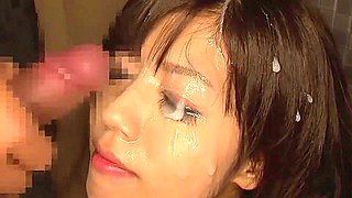 Girl gets cummed all over beautiful face in bathroom