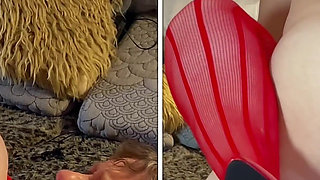 Granny Lady in Red: Dildo Play & 2 Position Fucking Orgasm