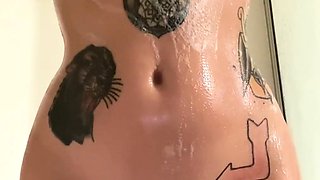 Glamour babe with big boobs masturbates in lingerie