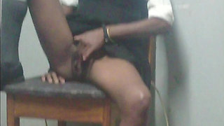 Black Teenager Play with Black Pussy in Her School Uniform on a Chair