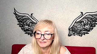 Blonde amateur MILF with glasses chatting on webcam show