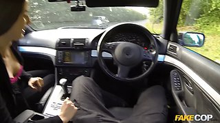 Fake cop - lean chick trades oral and fuck for a rail home