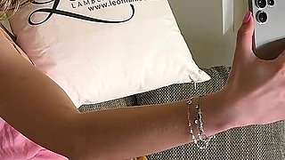 Skinny Blonde Hot and Horny Secretary Makes Her Big Dick Boss Cums on Her Hands and Then She Plays with Cumshot