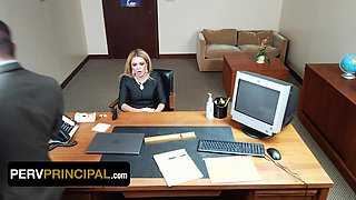 Perv Principal Strips Down Busty Stepmom Vivianne DeSilva And Drills Her Plump Pussy With His Desk