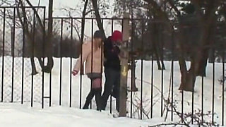Perverted slut and deviant guy fucking in the city