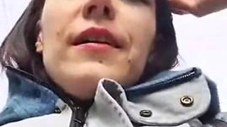 Pretty face milf outdoor stripping and teasing: Amateur, Brunette  Solo Porn