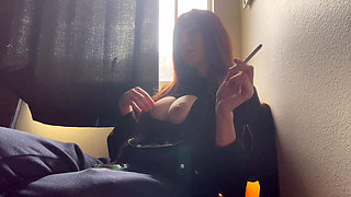 Italian Big Tits MILF Artemisia Love Hot Solo Smoking Session Showing Her Big Boobs and Hard Nipples Play