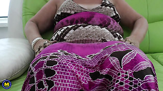 Curvy Grandma Mathilda Plays with Her Unshaved Pussy