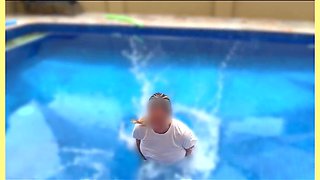 Wifey Wet Shirt in the Pool with Perfect Braless Tits