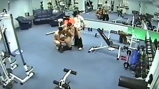 Security cam in the gym filming threesome fuck!