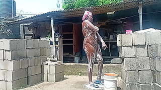 Sexy Village Girl Bath Outside the Compound