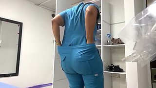 Latina Nurse Katrina's Oiled Big Booty Show in the Office