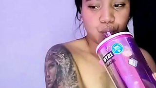 hot latina teen showing her body and sucking a dildo 8452089