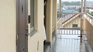 Cute housewife Yuuka Osawa has creampie sex with a neighbor.