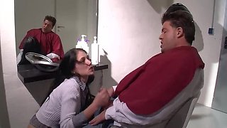 Sexy German Hairdresser Meli Deluxe Fucks Client Stefan Dolenga Blowjob Doggy Style