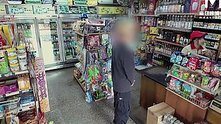 An Asian slut has her tight pussy penetrated in a closed shop