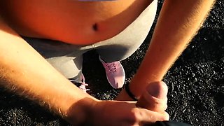 Risky Public Handjob and Nude Blonde Teen