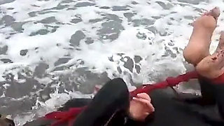 Hogtied in a Wetsuit - Rope Bondage Escape Challenge on the Beach