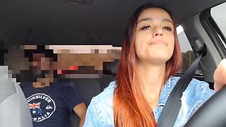 Ksalnovinhos & Fanny Squirting Car Sex - Brazilian Redhead Petite Ride & Blowjob