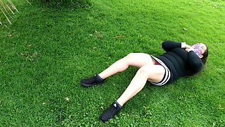 Latina Slut Stepmom Shows Her Underwear and Vagina in the Park 1-2