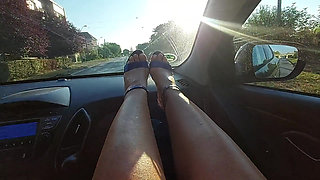 Stepmom Wears High Heels and Teases Her Stepson in the Car on the Way to Work in the Morning