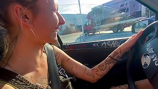 Playing with Her Pussy While She's Driving so Wet She Soaked Thru the Seat