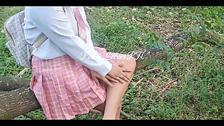 Student Viral, Risky Fucked at the Forest Outdoor Creampie