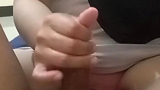 Massaging cock with the desire to blow a big cock