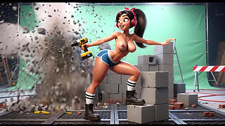 Curvy Builder Babe Strips and Poses Seductively with Drill in Studio Session (AI generated)
