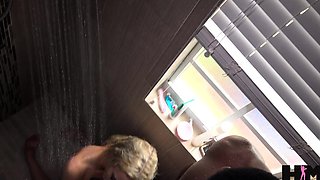 Blond slut fucks and sucks big cock to get a facial cumshot