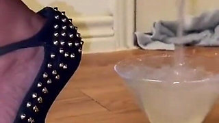 Sqauting Pissing in a Glass Swallowing My Piss Pouring It All Over My Big Boobs