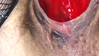 Mommys Alone Time with My Big Red Dildo - Deep Insertion in Hairy Pussy & Creamy Finish