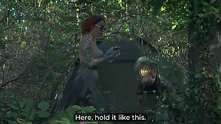 Step Mom\u2019s Secret Masturbation in Share Tent Turns Taboo Fuck!