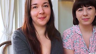Two super-sexy german brunettes play with toys