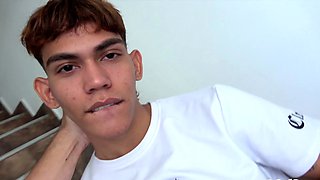 Hot Slim Latino Twink with Big Cock Gets Intense Handjob