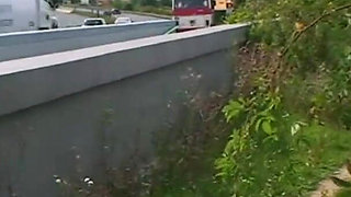 Blonde beauty gets fucked and facialized outdoor