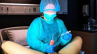 The Doctor Took the Patient's Semen Sample in Hospital. Post Orgasm