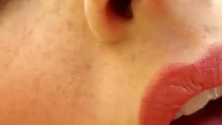 Oiled Blonde Stretches Her Pussy with a Thick Glass Dildo