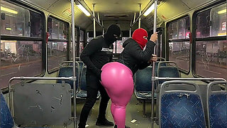 Big Ass Girl in Black Pants Gets Pressed in the Bus and Ends in Black Thong