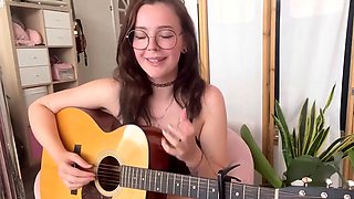 Amateur German brunette with glasses plays solo and fondles