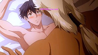 Titan dominates bride in bed after erotic anime feast