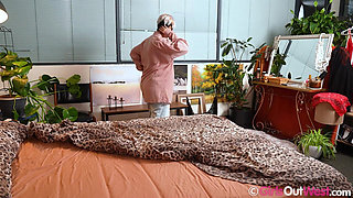 Hot Dark-skinned Babe in Stockings and Hairy Butch Lesbian Lick and Finger Each Other on Bed