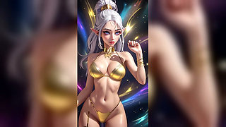 Silver Hair Elf Gold Bikini Dance - Sexy AI Babes