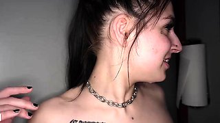 Teen slut rides a train of cocks in gloryhole gangbang
