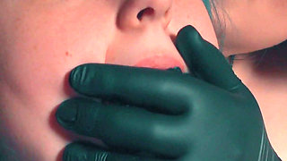 Dirty Sock Gag Hand Over Mouth - Stepmom Punishes Skinny Stepdaughter in the Kitchen