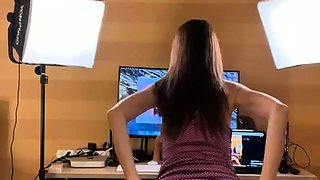 Busty babe playing with her big boobs