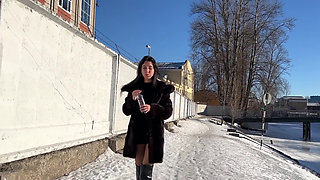 Lovely Pee Wetting in Furcoat and Nylon Pantyhose Desperation